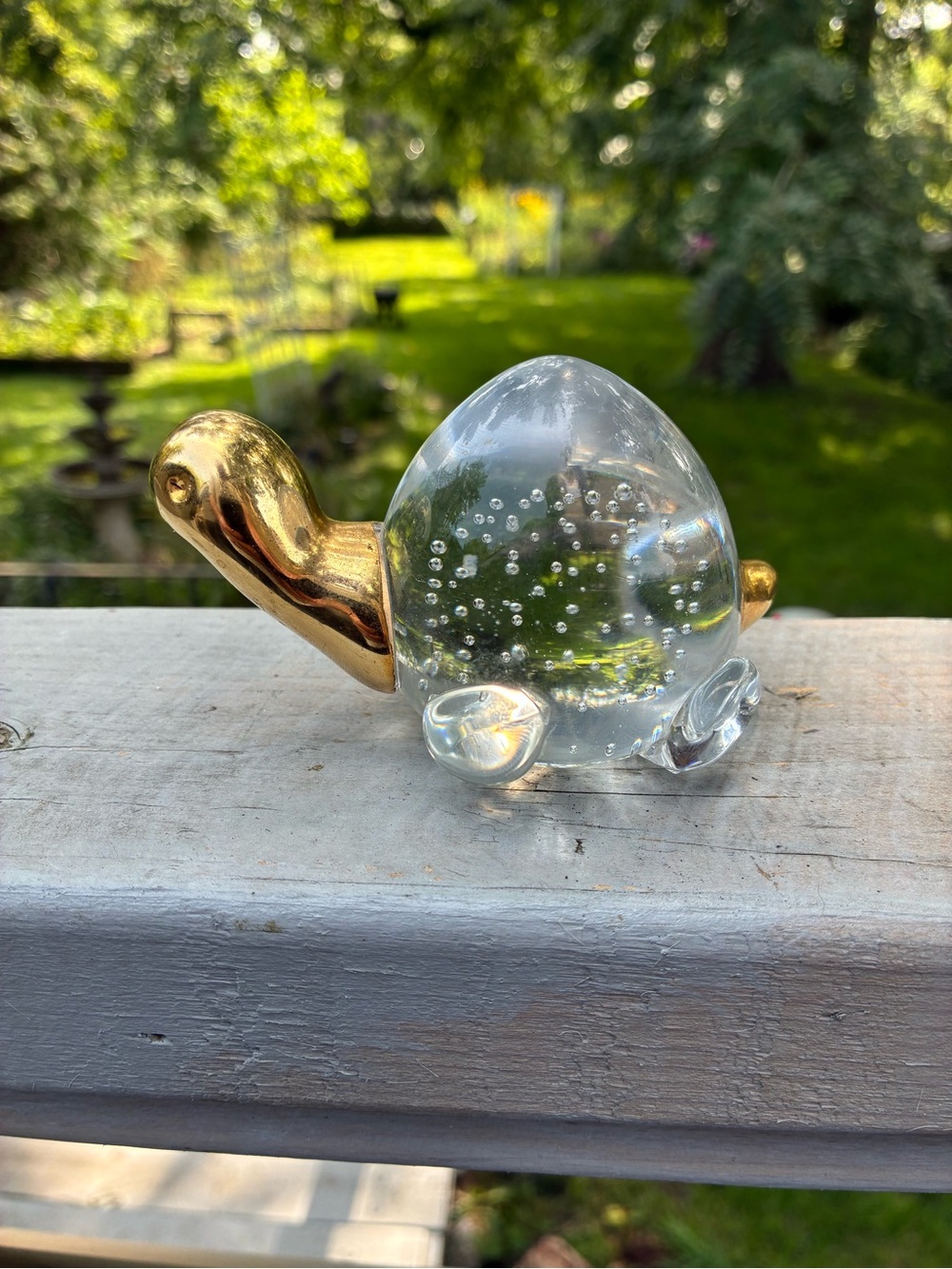 Vintage Glass Turtle Paperweight with Controlled Bubbles